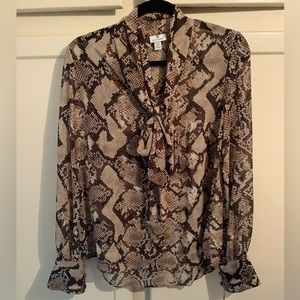 NWT ALTUZARRA for Target tie neck semi sheer blouse in brown snake skin print